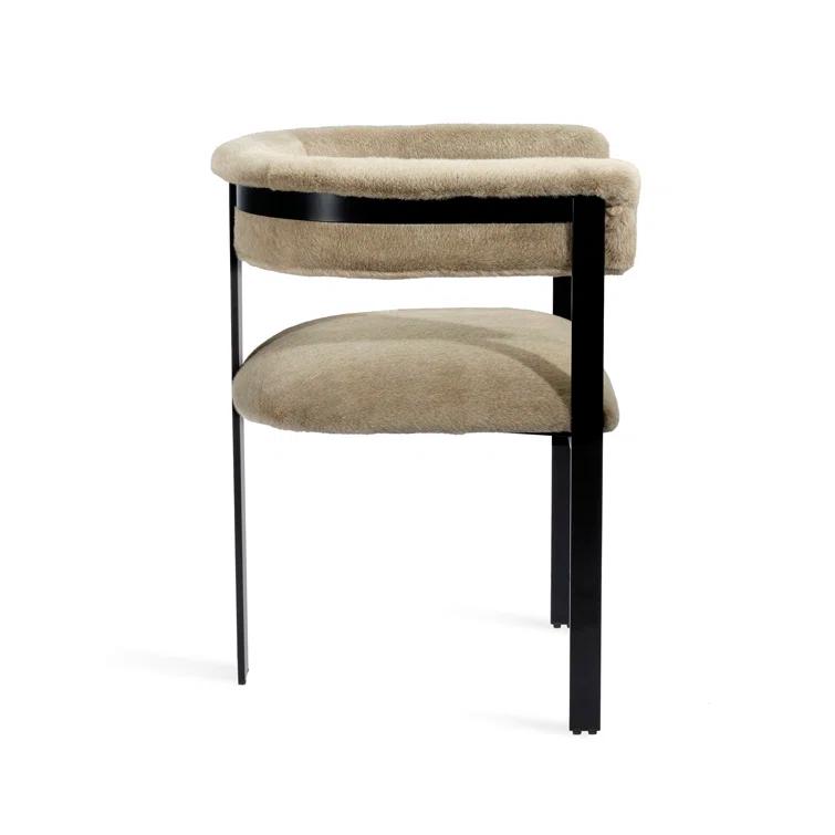 Fawn Faux Fur Upholstered Arm Chair with Matte Black Metal Frame