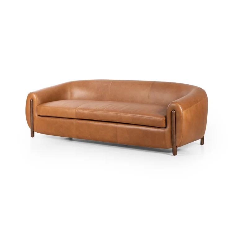 Valencia Camel 86'' Plush Leather Sofa with Solid Ash Legs