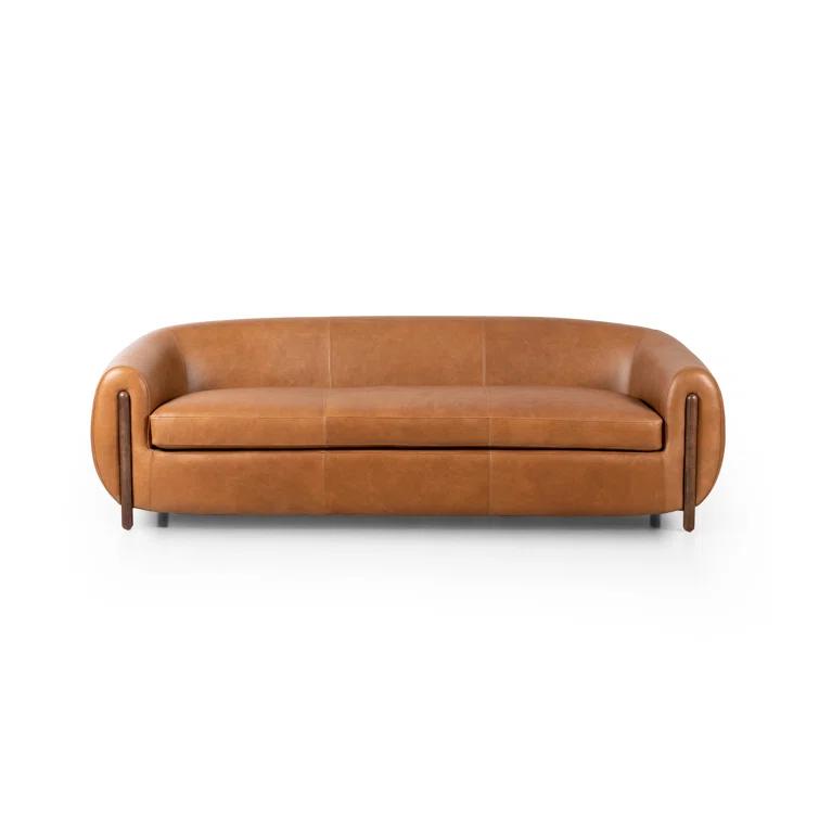 Valencia Camel 86'' Plush Leather Sofa with Solid Ash Legs