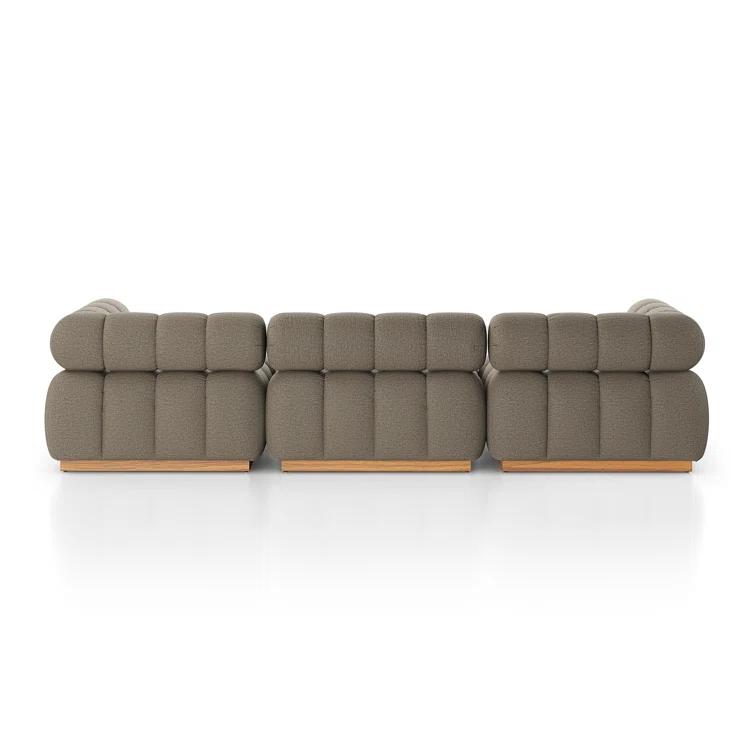 Gray Teak Tuxedo Channel-Tufted Outdoor Sectional Sofa