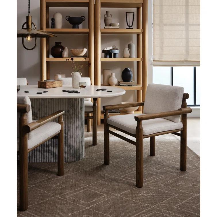 Polished White Marble Oval Dining Table with Fluted Base