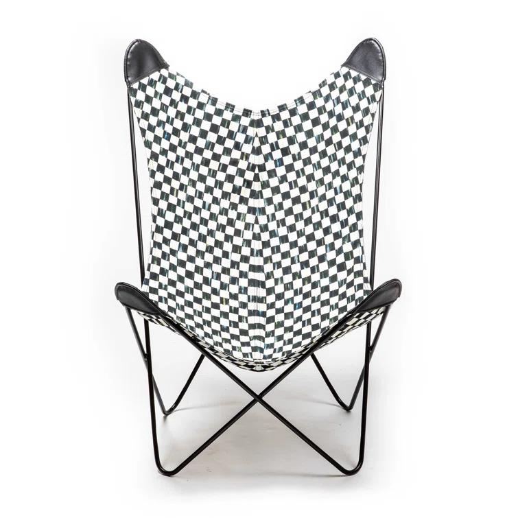 Black and White Faux Leather Butterfly Chair with Metal Frame