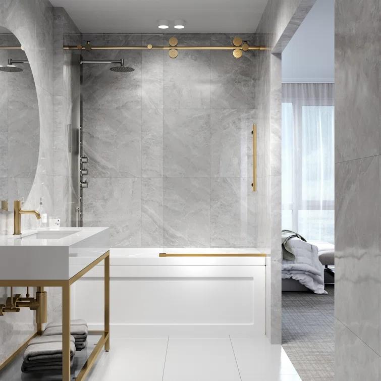 Elan 56-60" W x 66" H Sliding Frameless Tub Door with 3/8" Laminated Glass