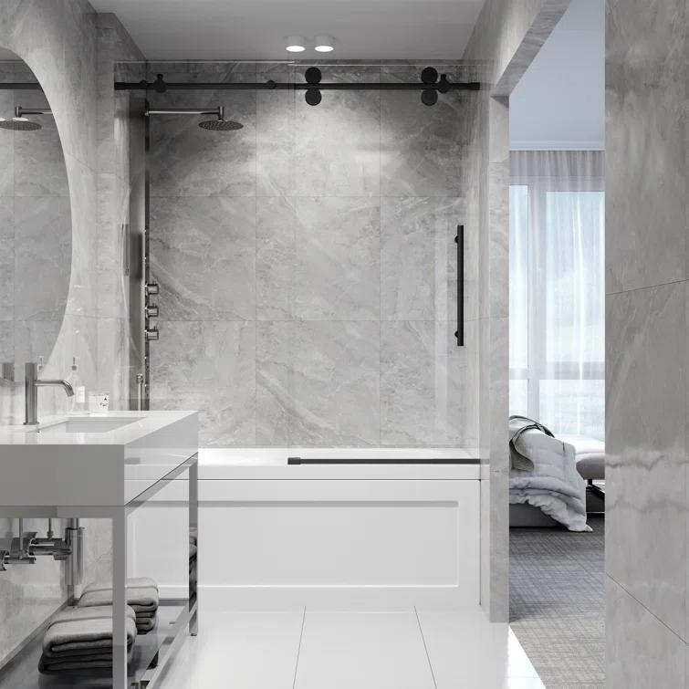 Elan 56-60" W x 66" H Sliding Frameless Tub Door with 3/8" Laminated Glass