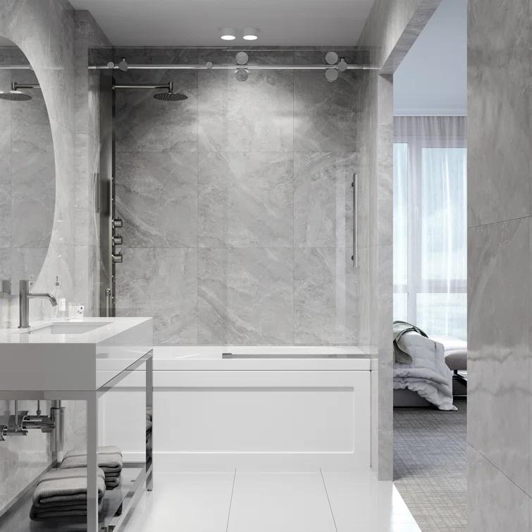 Elan 56-60" W x 66" H Sliding Frameless Tub Door with 3/8" Laminated Glass