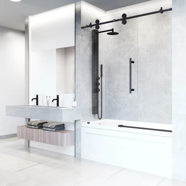 Elan 56-60" W x 66" H Sliding Frameless Tub Door with 3/8" Laminated Glass