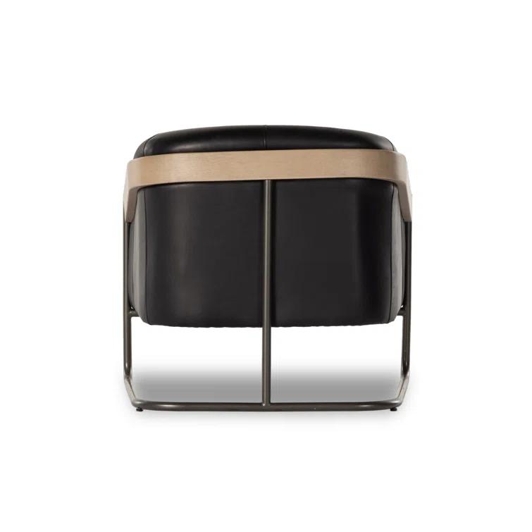 Heirloom Black Leather and Metal Barrel Chair