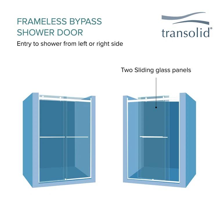 56" W x 70" H Bypass Frameless Shower Door with TruMotion Technology