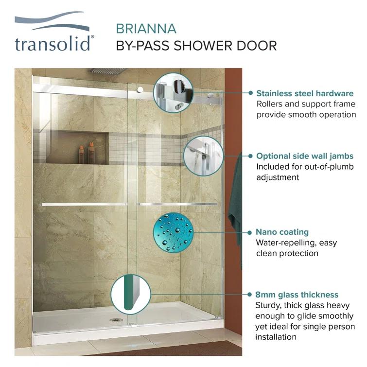 56" W x 70" H Bypass Frameless Shower Door with TruMotion Technology