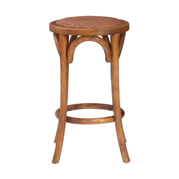 Dovecove Rae Round Rattan Seat Counter Stool with Solid Wood Frame