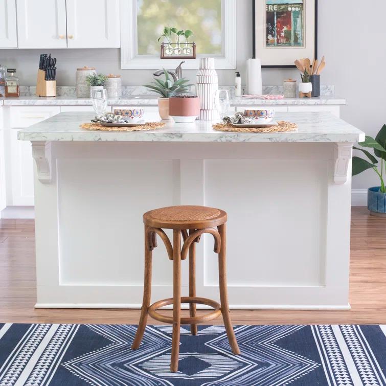 Dovecove Rae Round Rattan Seat Counter Stool with Solid Wood Frame