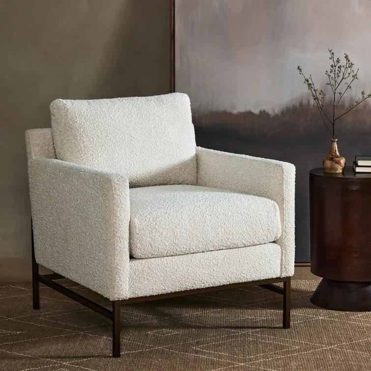Vanna Contemporary Black Leather Armchair with Bronze-Finished Base