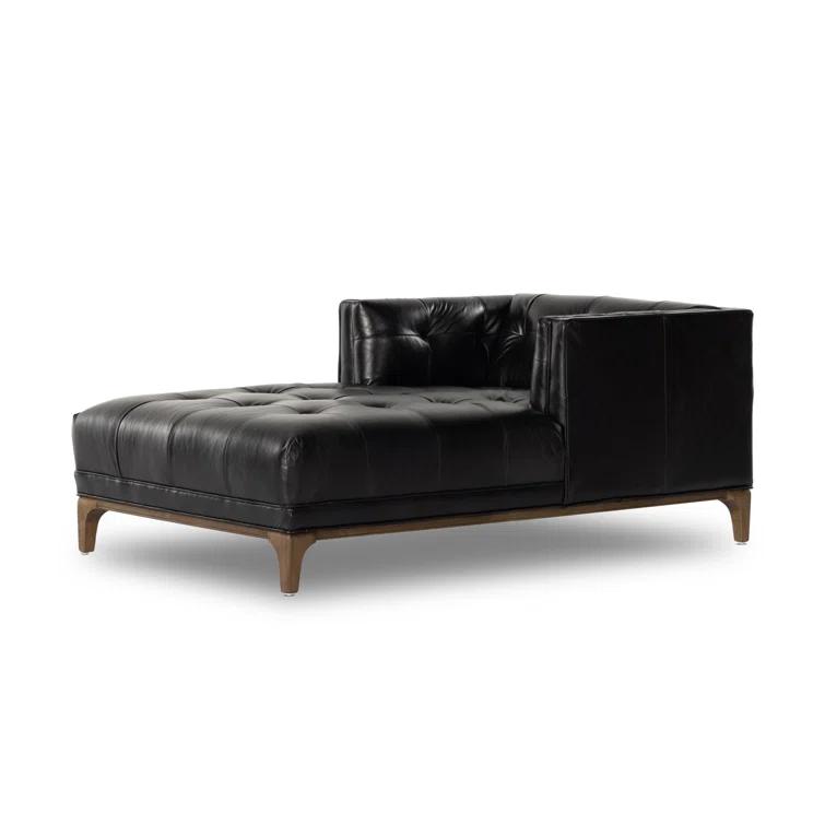 Dylan Mid-Century Rider Black Leather Chaise Lounge