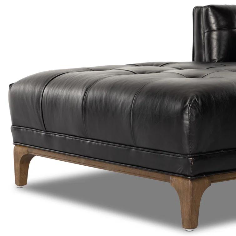 Dylan Mid-Century Rider Black Leather Chaise Lounge
