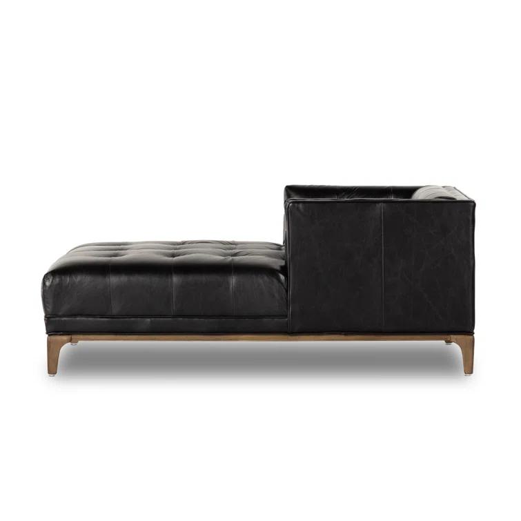 Dylan Mid-Century Rider Black Leather Chaise Lounge