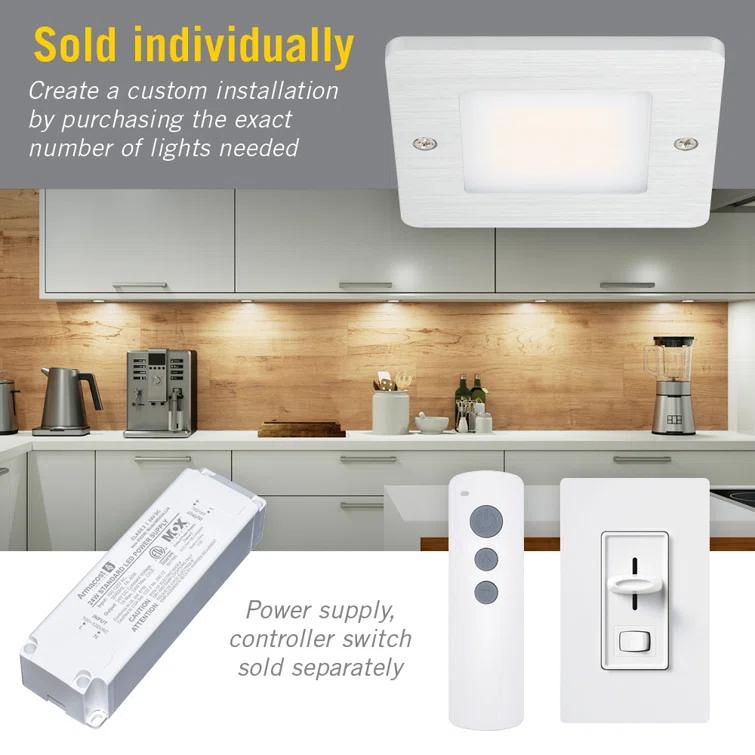 Square Low Profile Under Cabinet LED Puck Light, 3000K