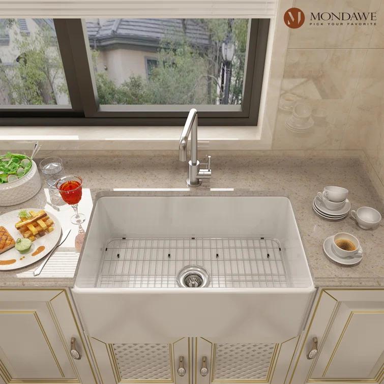 mondawe Farmhouse / Apron Single Bowl Fireclay Kitchen Sink KMSC0005-F33W