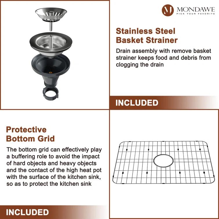 mondawe Farmhouse / Apron Single Bowl Fireclay Kitchen Sink KMSC0006-F36B