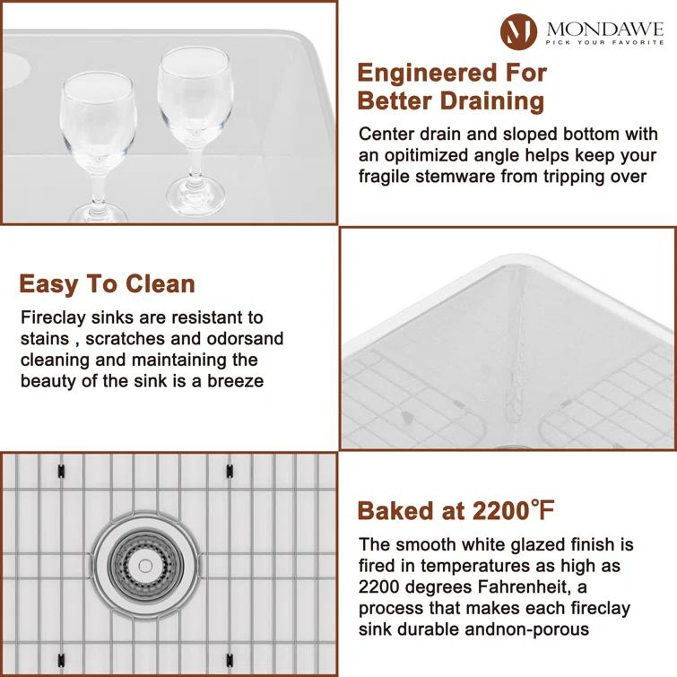 Farmhouse / Apron Single Bowl Fireclay Kitchen Sink