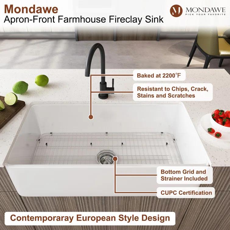 Farmhouse / Apron Single Bowl Fireclay Kitchen Sink