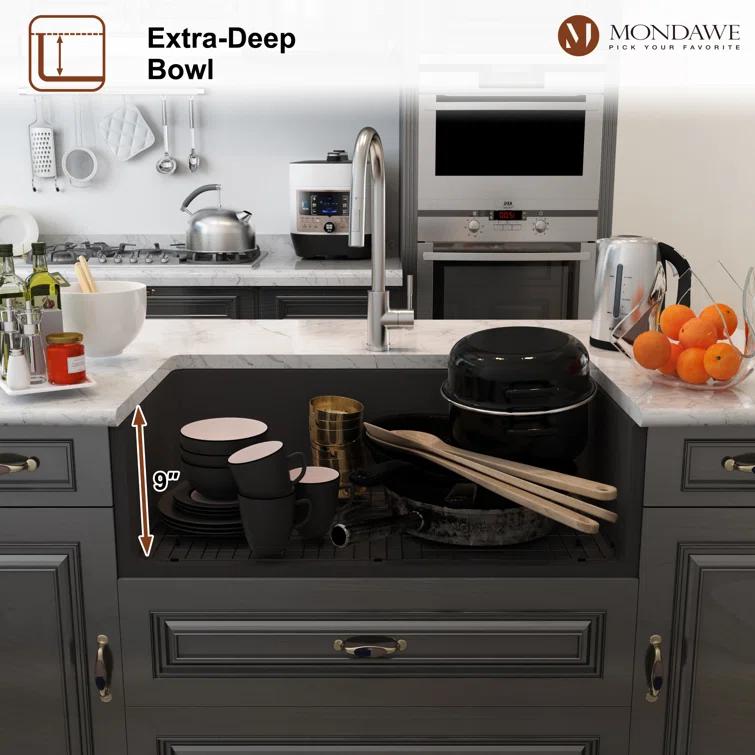 mondawe Farmhouse / Apron Single Bowl Fireclay Kitchen Sink KMSC0005-F33W