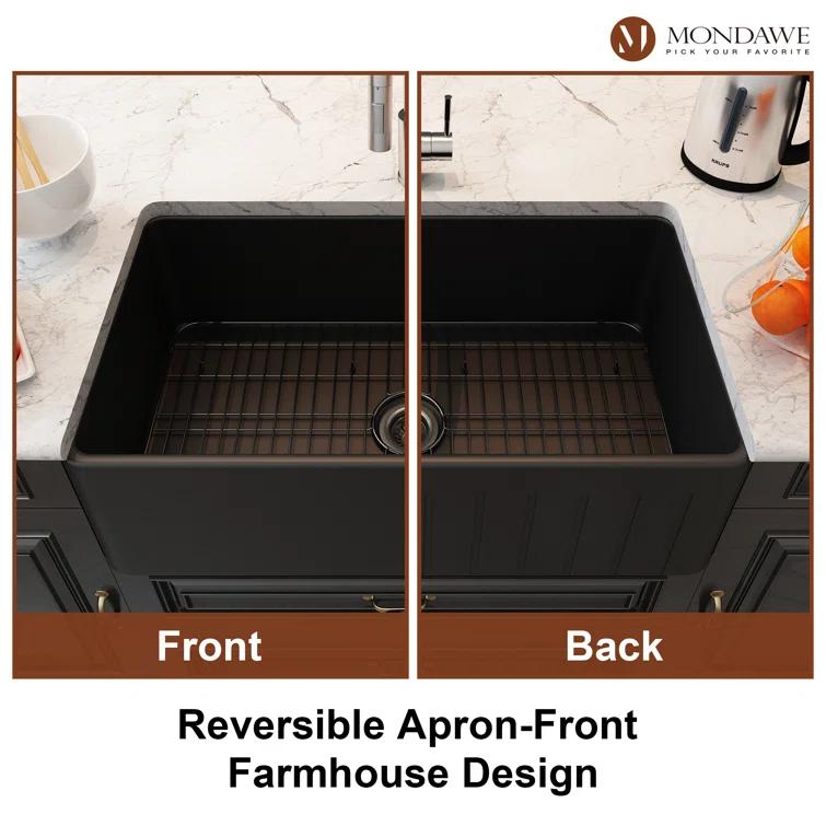 mondawe Farmhouse / Apron Single Bowl Fireclay Kitchen Sink KMSC0005-F33W