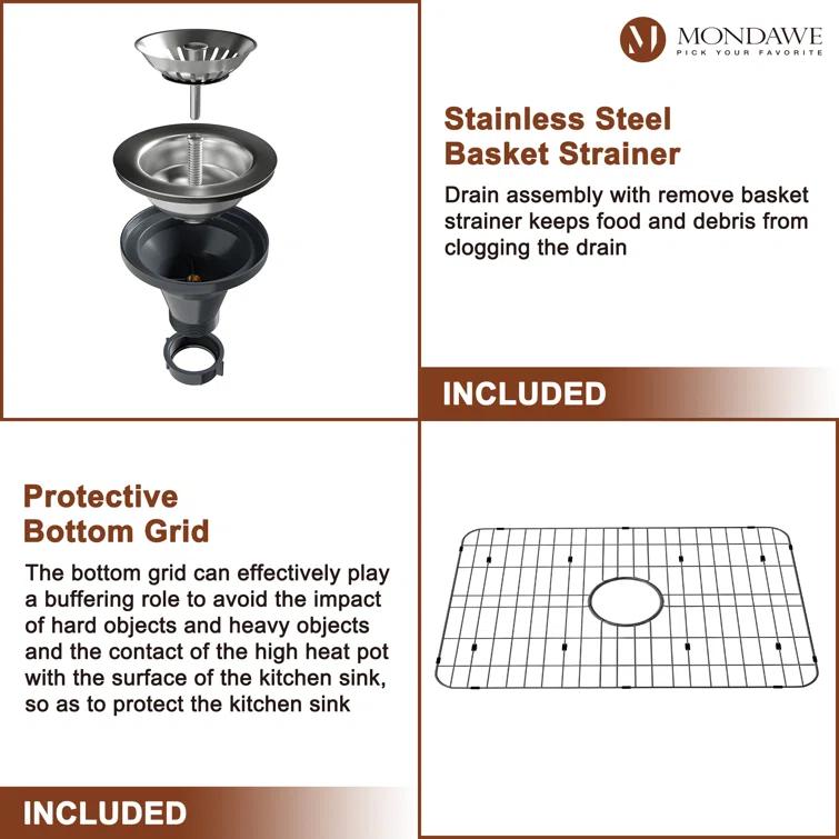 mondawe Farmhouse / Apron Single Bowl Fireclay Kitchen Sink KMSC0005-F33W