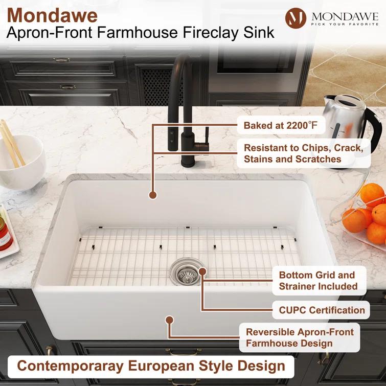 Farmhouse / Apron Single Bowl Fireclay Kitchen Sink