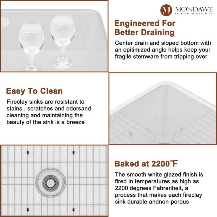 Farmhouse / Apron Single Bowl Fireclay Kitchen Sink