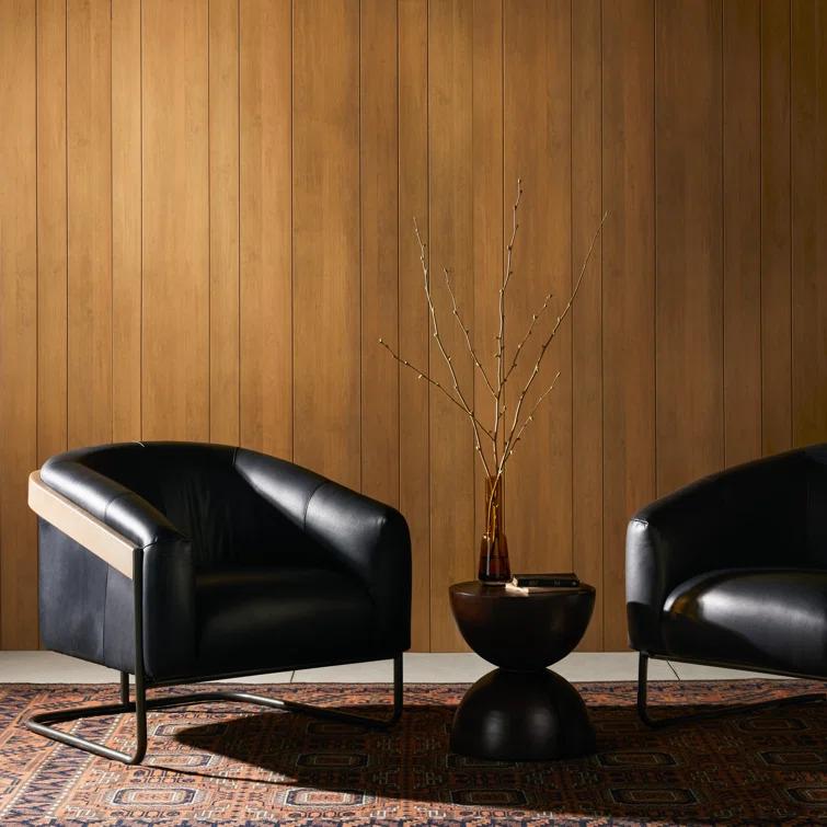 Heirloom Black Leather and Metal Barrel Chair