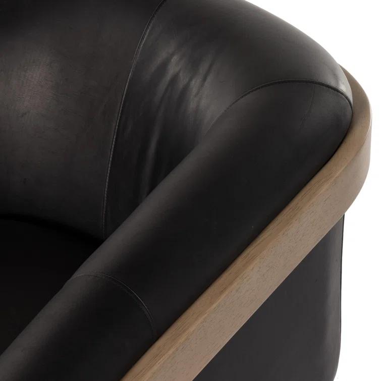 Heirloom Black Leather and Metal Barrel Chair