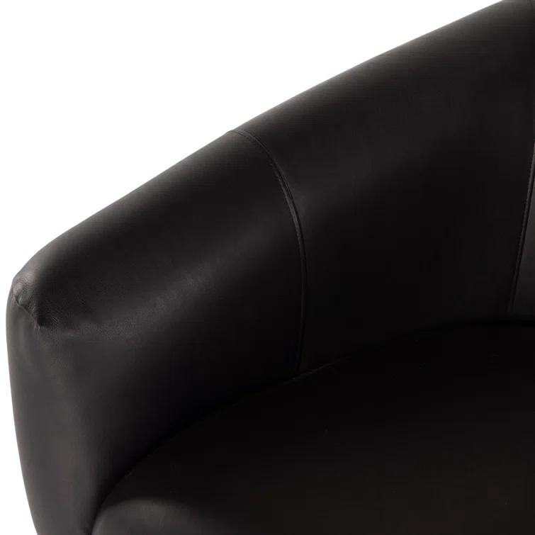 Heirloom Black Leather and Metal Barrel Chair