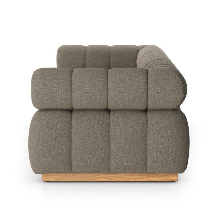 Gray Teak Tuxedo Channel-Tufted Outdoor Sectional Sofa