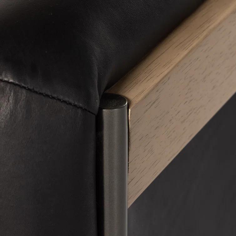 Heirloom Black Leather and Metal Barrel Chair