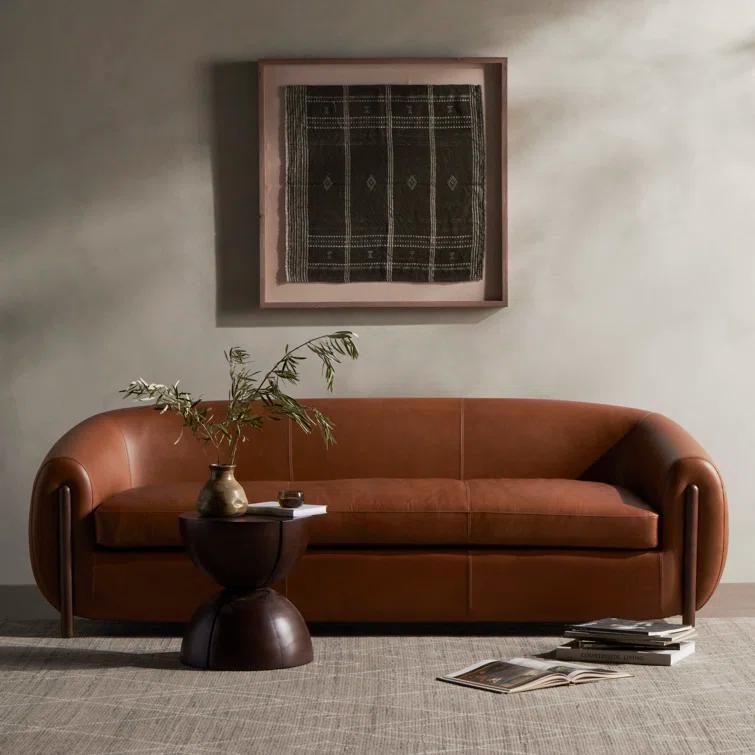 Valencia Camel 86'' Plush Leather Sofa with Solid Ash Legs