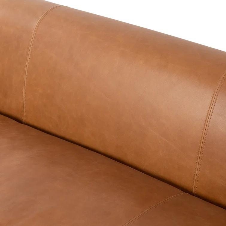 Valencia Camel 86'' Plush Leather Sofa with Solid Ash Legs