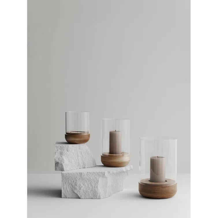 LANTO Hurricane Candle Holder With Wood Base