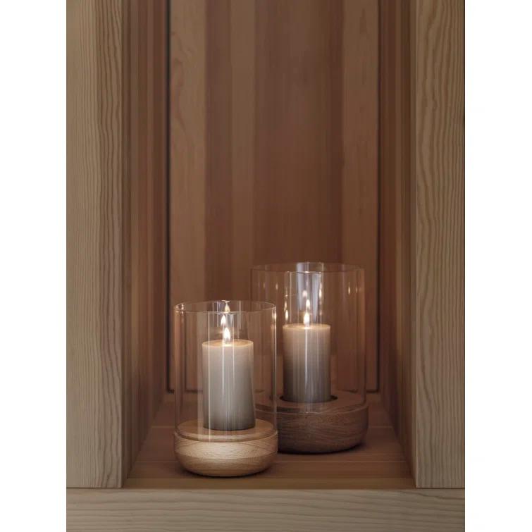 LANTO Hurricane Candle Holder With Wood Base