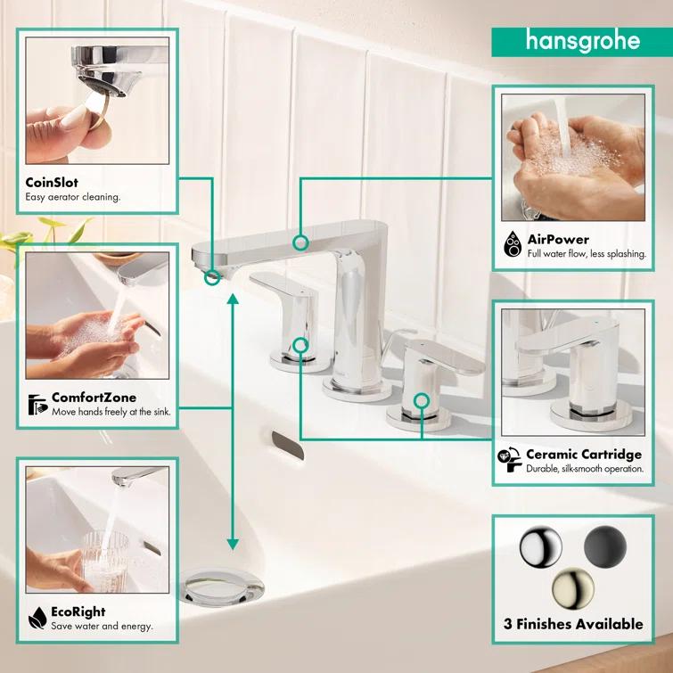 Rebris S Widespread Bathroom Faucet with Drain Assembly