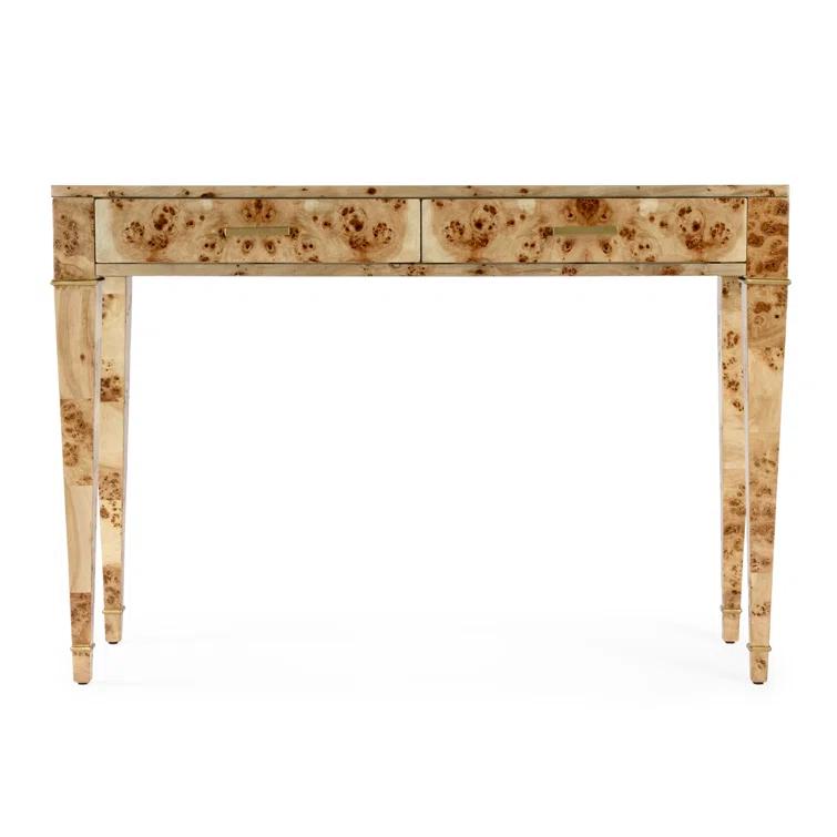 Kai 45 in. W Light Brown Rectangular Burl Wood 2-Drawer Console Table