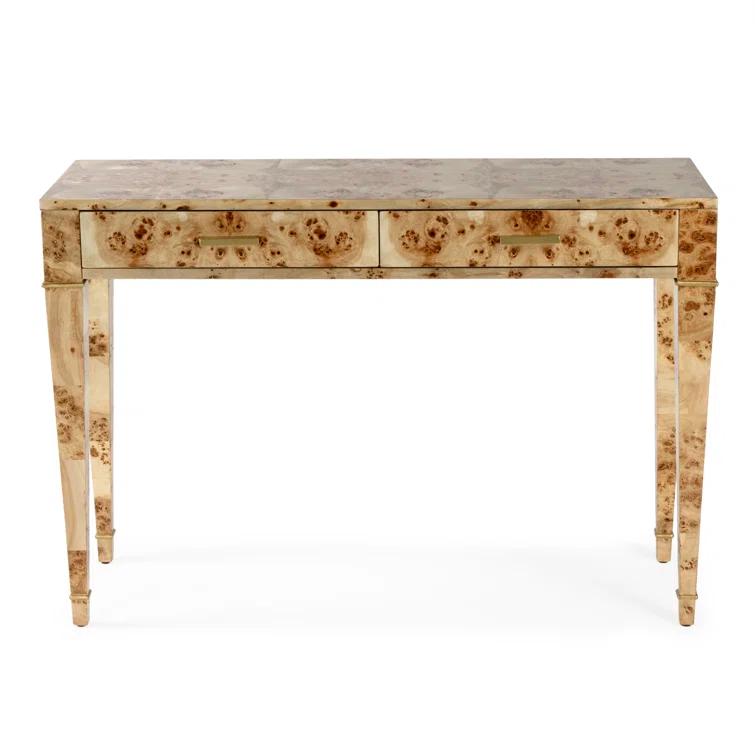 Kai 45 in. W Light Brown Rectangular Burl Wood 2-Drawer Console Table