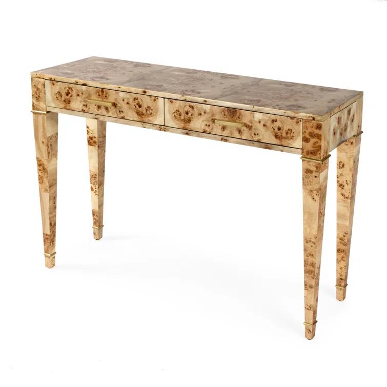 Kai 45 in. W Light Brown Rectangular Burl Wood 2-Drawer Console Table