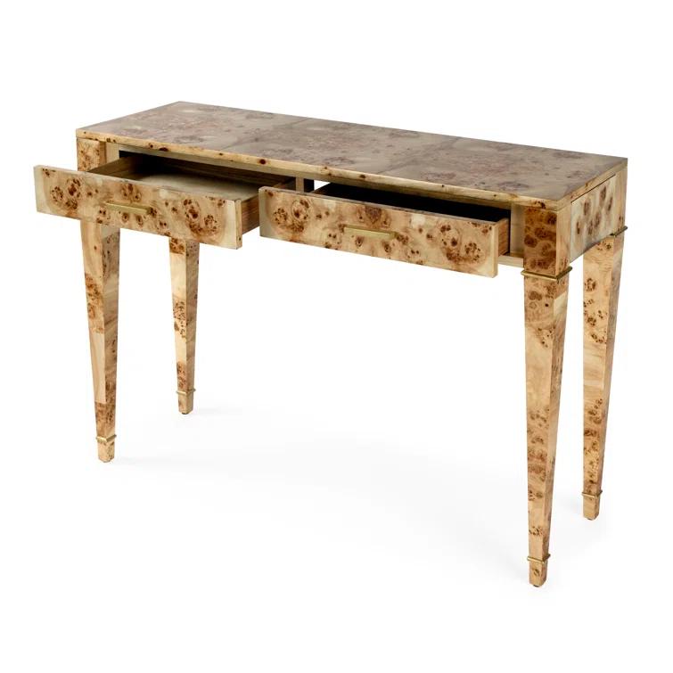 Kai 45 in. W Light Brown Rectangular Burl Wood 2-Drawer Console Table