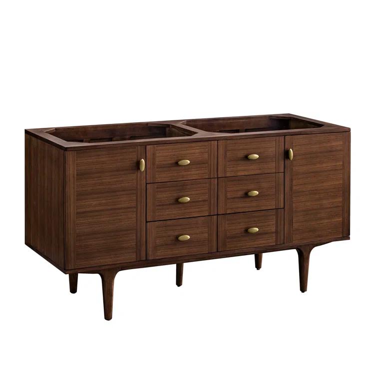 Amberly 60" Walnut Double Vanity Base with Brass Knobs