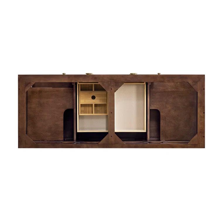 Amberly 60" Walnut Double Vanity Base with Brass Knobs