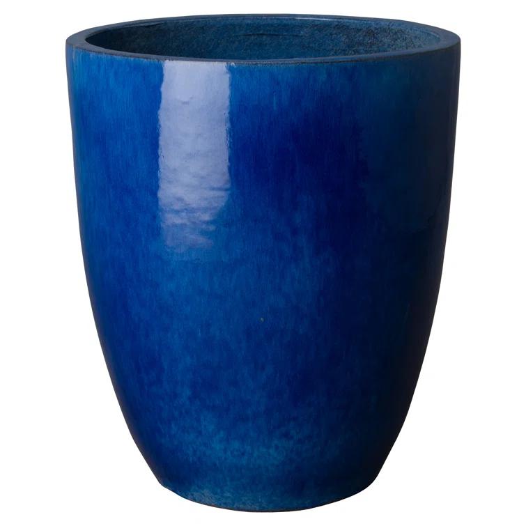 Tall 22 in. D x 28 in. H Blue Ceramic Round Planter with Drainage Hole