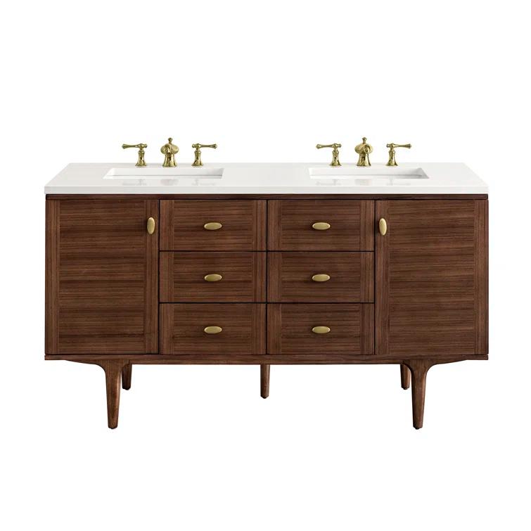 Amberly 60" Walnut Double Vanity with White Quartz Top