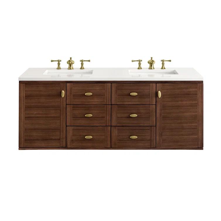 Amberly 60" Walnut Double Vanity with White Quartz Top