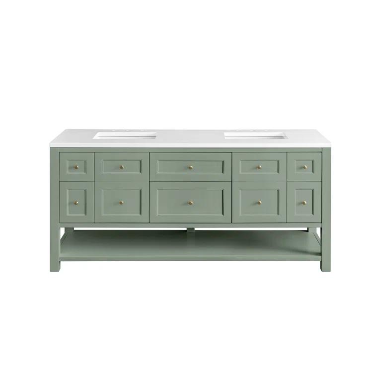 Breckenridge 72'' Smokey Celadon Double Vanity with Brass Knobs