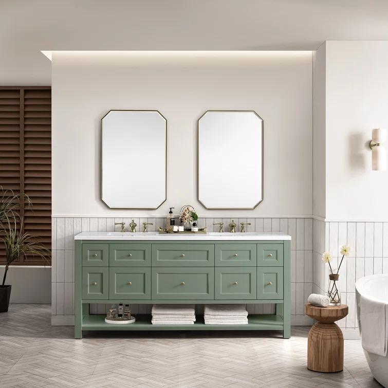 Breckenridge 72'' Smokey Celadon Double Vanity with Brass Knobs